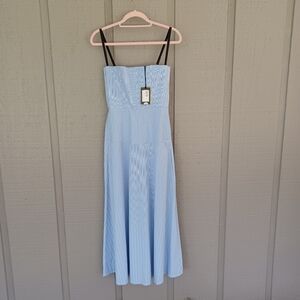 Tela Bahamas Maxi Dress Size S Women Preppy Cotton Pockets Smocked Blue Striped